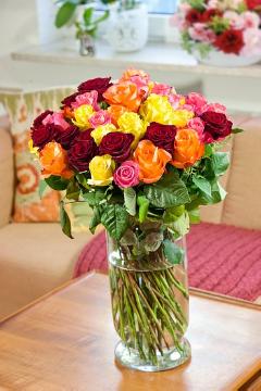 Blumenstrauß, Blumenvase, Floristik, Glasvase, Mischung (Mix), Rosen, Rosenstrauß, Schnittblumen