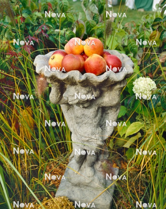 N1000526 Skulptur mit Äpfeln im Herbst